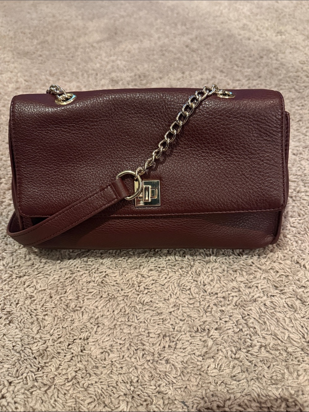 Talbots Pebbled Leather Shoulder Bag in Burgundy with Gold Chain